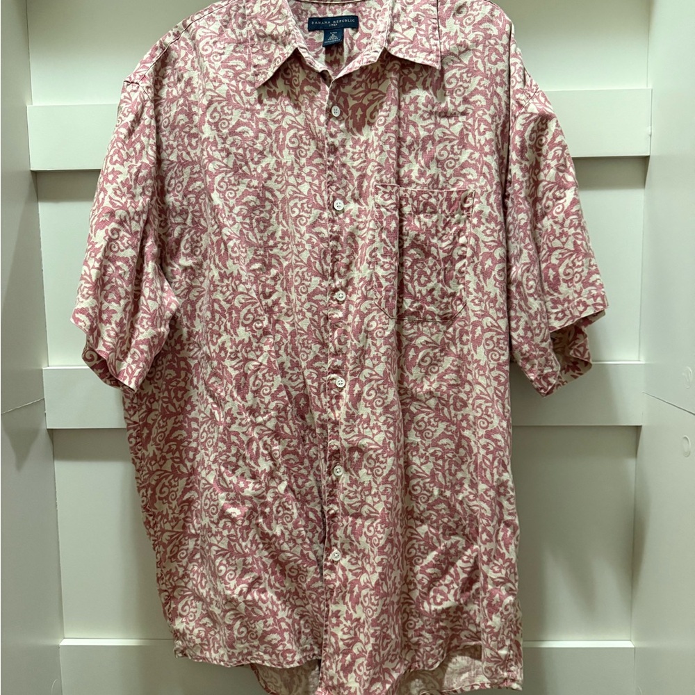 Banana Republic Men's Casual Pink Floral linen Shirt